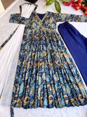Aliya Cut Dresses with Vibrant Floral Prints | Blue