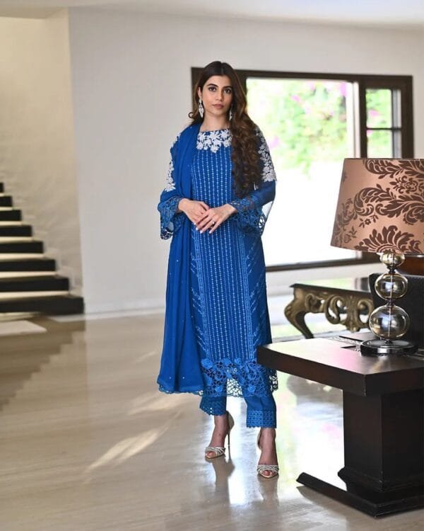 Georgette Embroidery Kurta Set with Glamorous Dupatta & Sequin Work | Blue