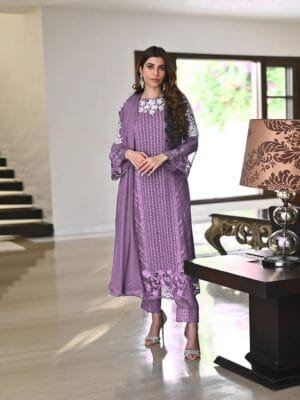Georgette Embroidery Kurta Set with Glamorous Dupatta & Sequin Work | Purple