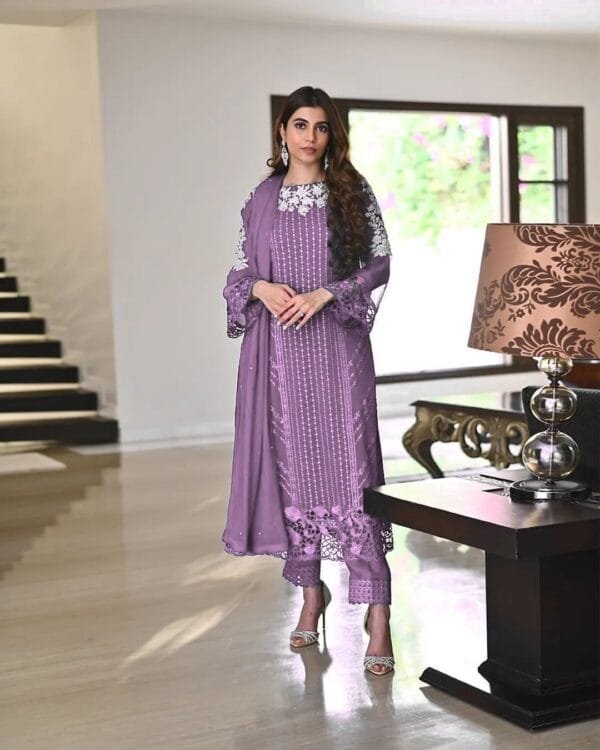 Georgette Embroidery Kurta Set with Glamorous Dupatta & Sequin Work | Purple