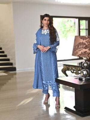 Georgette Embroidery Kurta Set with Glamorous Dupatta & Sequin Work | Light Blue