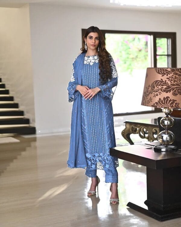 Georgette Embroidery Kurta Set with Glamorous Dupatta & Sequin Work | Light Blue