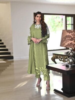 Georgette Embroidery Kurta Set with Glamorous Dupatta & Sequin Work | Green