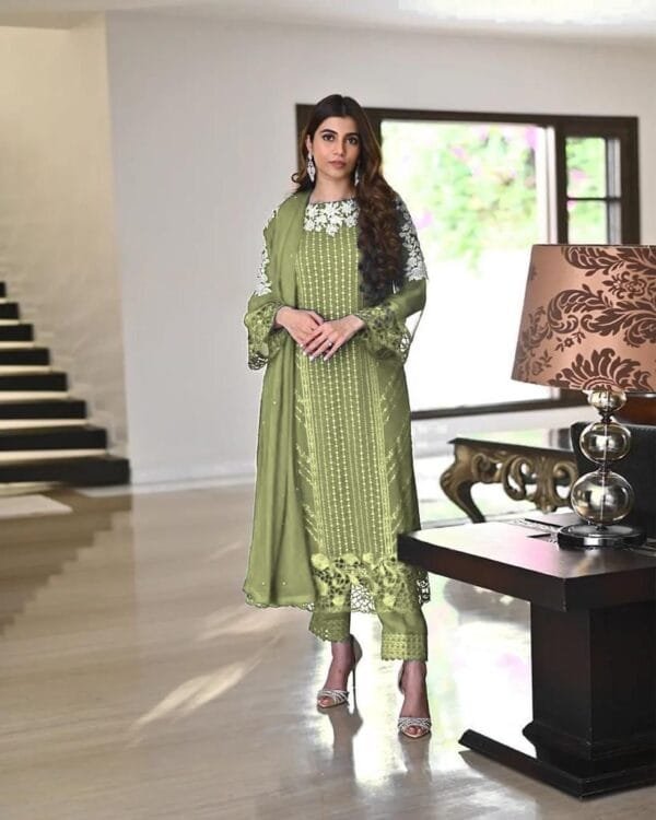 Georgette Embroidery Kurta Set with Glamorous Dupatta & Sequin Work | Green