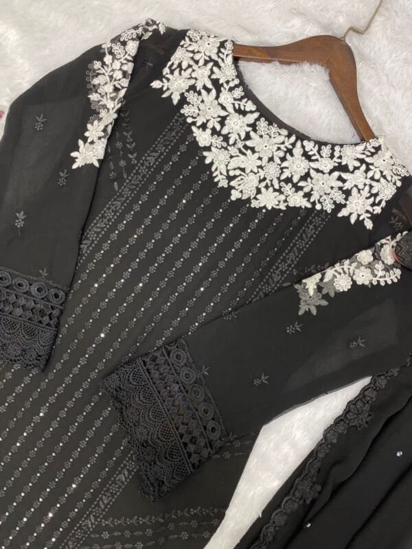 Georgette Embroidery Kurta Set with Glamorous Dupatta & Sequin Work | Black - Image 2