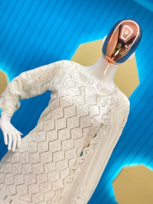 Georgette Ensemble with Sequin Embroidery and Dupatta Drama | White - Image 5