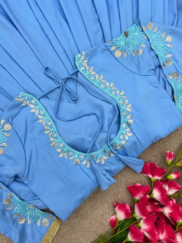 Heavy Embroidery Gown Ensemble with Micro Cotton Bliss | Blue - Image 7