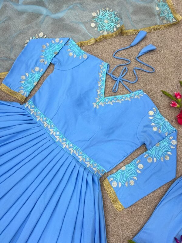 Heavy Embroidery Gown Ensemble with Micro Cotton Bliss | Blue - Image 6