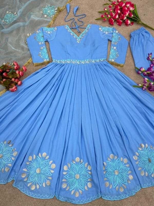 Heavy Embroidery Gown Ensemble with Micro Cotton Bliss | Blue