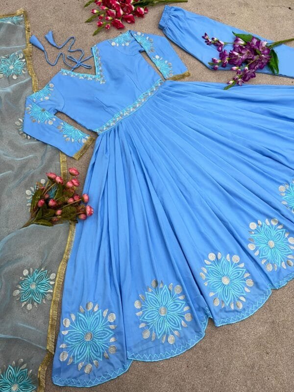 Heavy Embroidery Gown Ensemble with Micro Cotton Bliss | Blue - Image 3