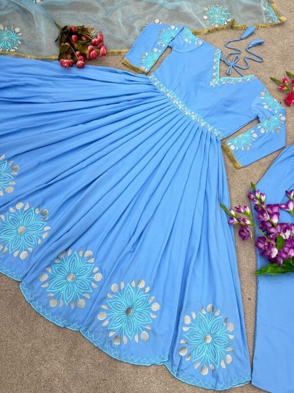 Heavy Embroidery Gown Ensemble with Micro Cotton Bliss | Blue - Image 4