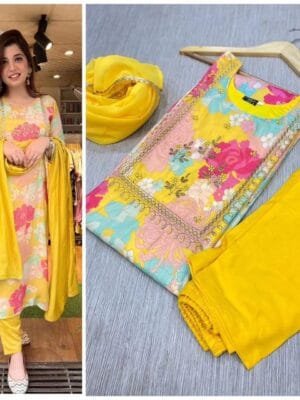 Radiant Rayon Elegance: Embroidered Top, Cotton Comfort, and Georgette Grace | Yellow/Blue/Orange/White/Pink/Red