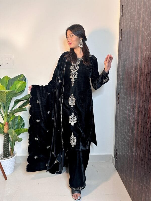 Velvet Elegance Unleashed: Luxurious Thread Work Ensemble - Image 6