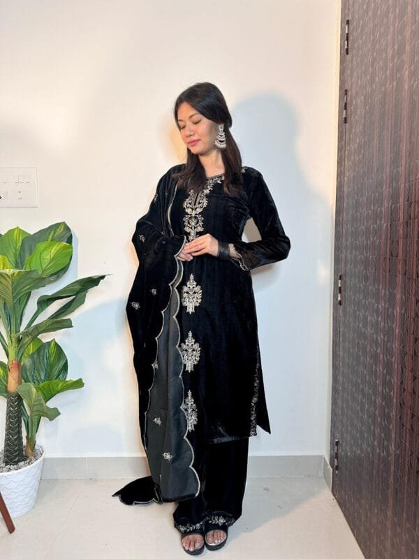 Velvet Elegance Unleashed: Luxurious Thread Work Ensemble - Image 2