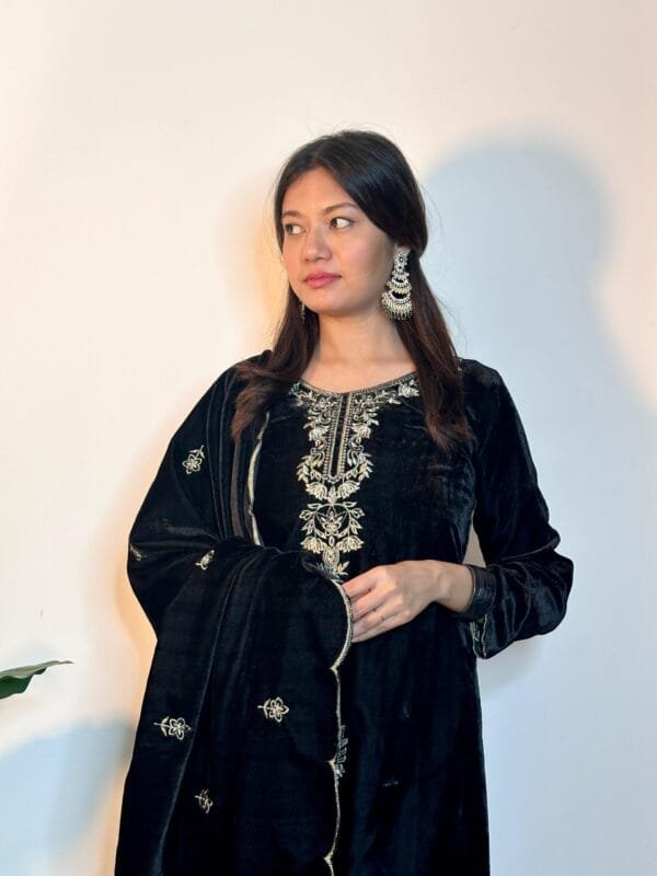 Velvet Elegance Unleashed: Luxurious Thread Work Ensemble - Image 4