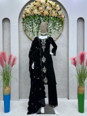 Velvet Elegance Unleashed: Luxurious Thread Work Ensemble