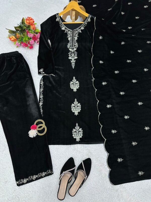 Velvet Elegance Unleashed: Luxurious Thread Work Ensemble - Image 7
