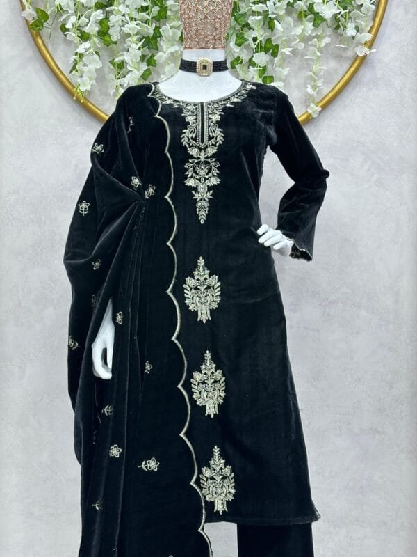 Velvet Elegance Unleashed: Luxurious Thread Work Ensemble - Image 8