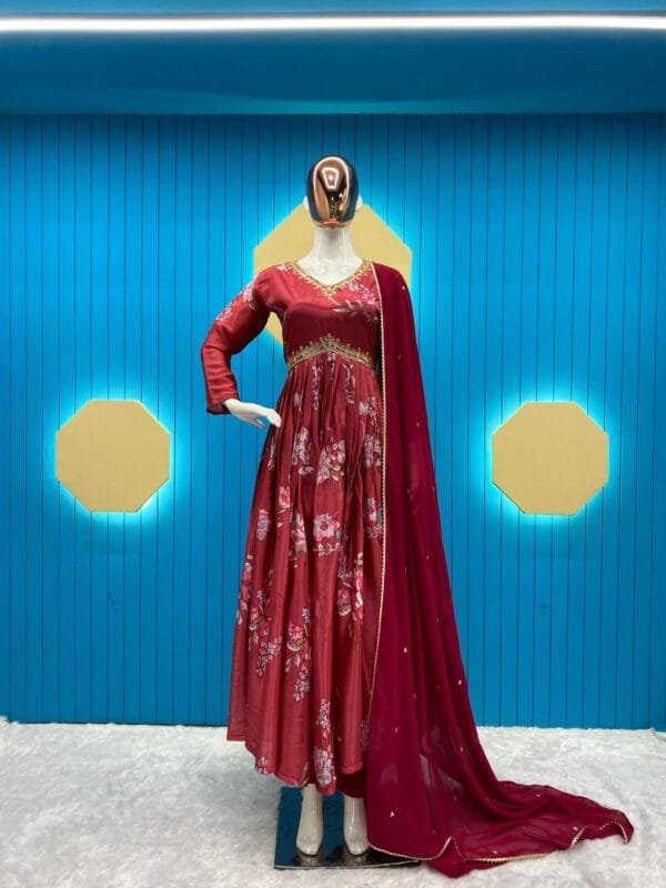 Alia Cut Chinon Suit with Sequin Embroidery & Palazzo | Red