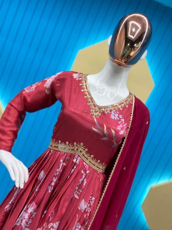 Alia Cut Chinon Suit with Sequin Embroidery & Palazzo | Red - Image 2