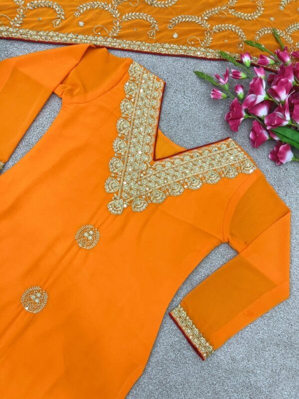 Heavy Faux Georgette Top with Embroidery Sequin, Sharara, and Dupatta Set - Image 5