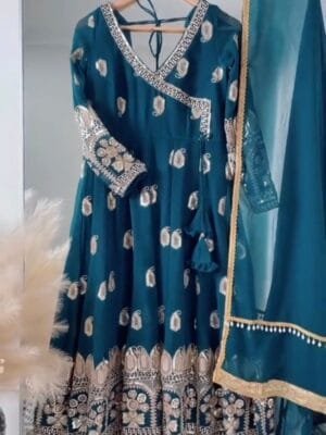 Designer Party Wear Gown with Heavy Embroidery & Sequin Work | Blue