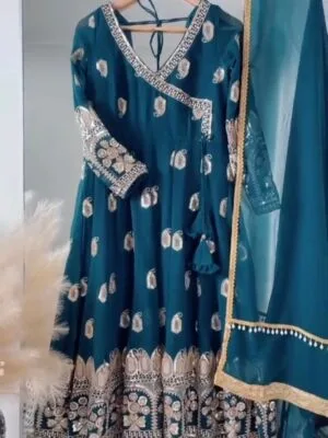 Designer Party Wear Gown with Heavy Embroidery & Sequin Work | Blue
