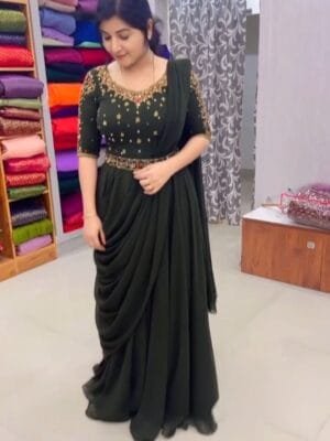 Fancy Embroidery 5mm Sequin Work Gown with Belt and Dupatta | Green