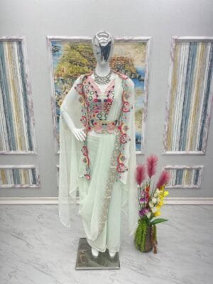 New Wedding & Party Wear Look with a Fancy Four-Piece Set Including a Belt | White