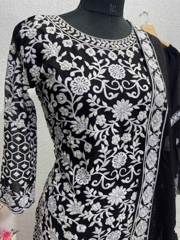 Designer Heavy Faux Georgette Top with Sharara Suit | Black/Blue/Green/Pink - Image 2