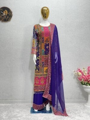Designer Pakistani Suit in Heavy Faux Georgette with Digital Print | Blue