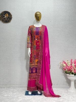 Designer Pakistani Suit in Heavy Faux Georgette with Digital Print | Pink
