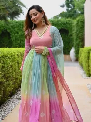 Anarkali Faux Georgette Gown with Digital Print and Kodi Lace Work