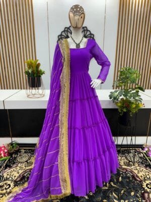 Georgette Gown with Ruffle Detailing | Purple