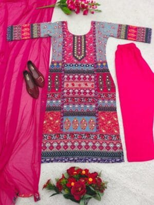 Georgette Digital Print Kurta Set | Red