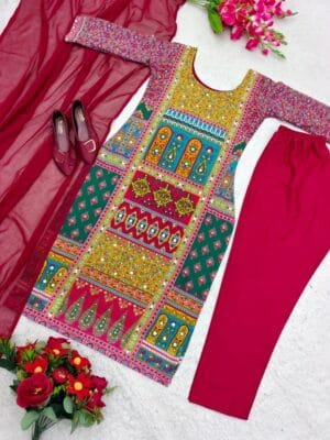 Georgette Digital Print Kurta Set | Yellow