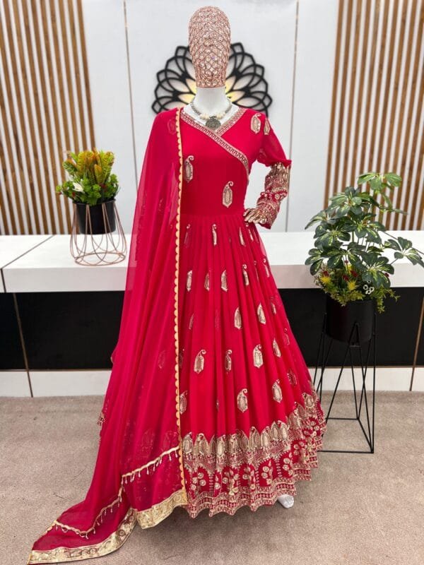 Designer Party Wear Gown with Heavy Embroidery & Sequin Work | Red