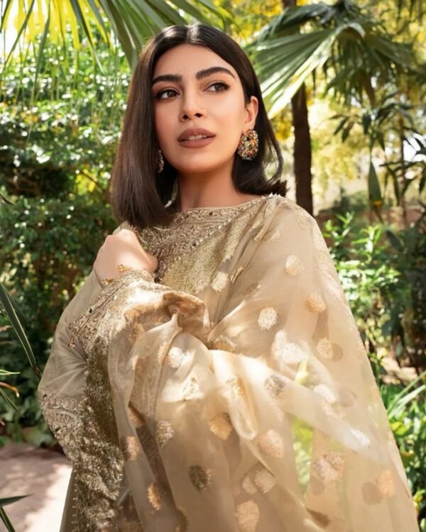 Beige Georgette Zari Embroidered Kurta Set - Image 4