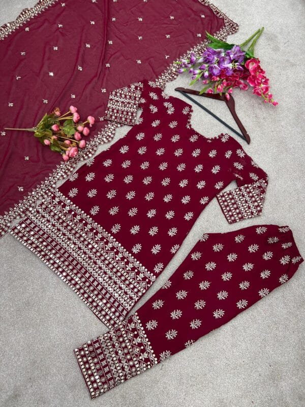 Designer Heavy Faux Georgette Kurta Set | Red - Image 6