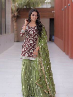 Faux Georgette Sharara with Embroidery & 5mm Sequin | Black