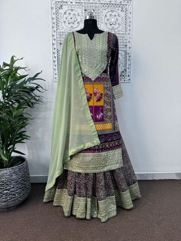 Fancy Digital Print Sharara with Heavy Embroidery & Sequin Work | Teal Green - Image 3