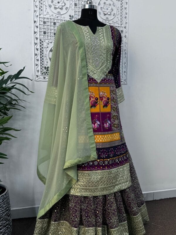 Fancy Digital Print Sharara with Heavy Embroidery & Sequin Work | Teal Green - Image 4