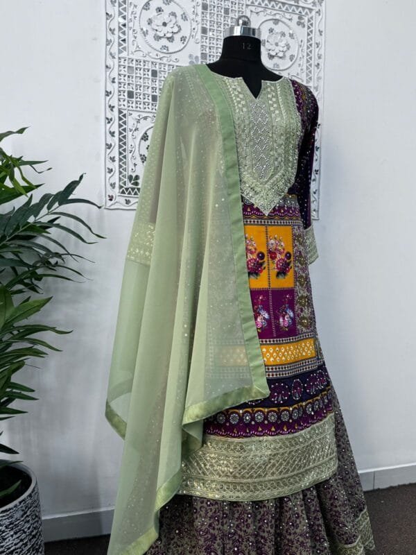 Fancy Digital Print Sharara with Heavy Embroidery & Sequin Work | Teal Green - Image 6