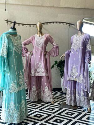 Designer Party Wear Look New Top-Plazzo and Dupatta With Heavy Embroidery Thread Work | Pink
