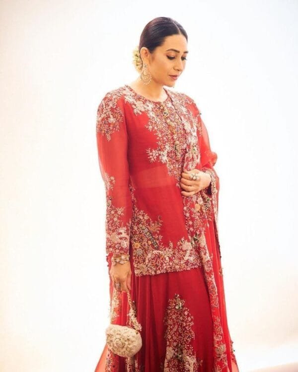 Faux Georgette Embroidered Sharara Suit Ensemble Red - Image 4