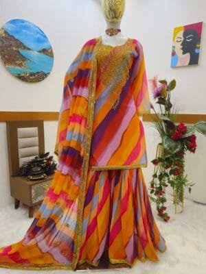 Faux Georgette Embroidered Sharara Suit Ensemble | Multicolor