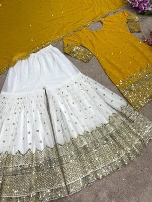 Designer Party Wear Look New Top-Plazzo and Dupatta With Heavy Embroidery Work | Mustard