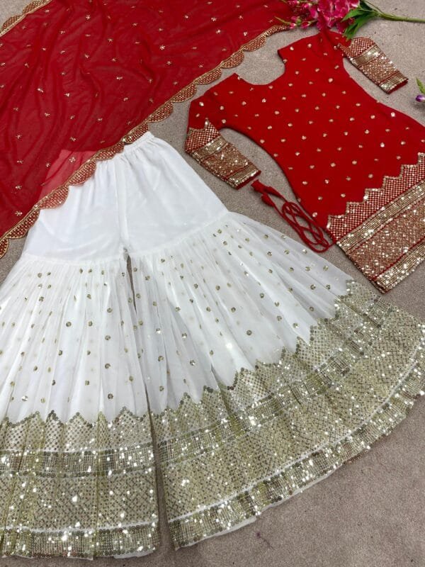 Designer Party Wear Look New Top-Plazzo and Dupatta With Heavy Embroidery Work | Red