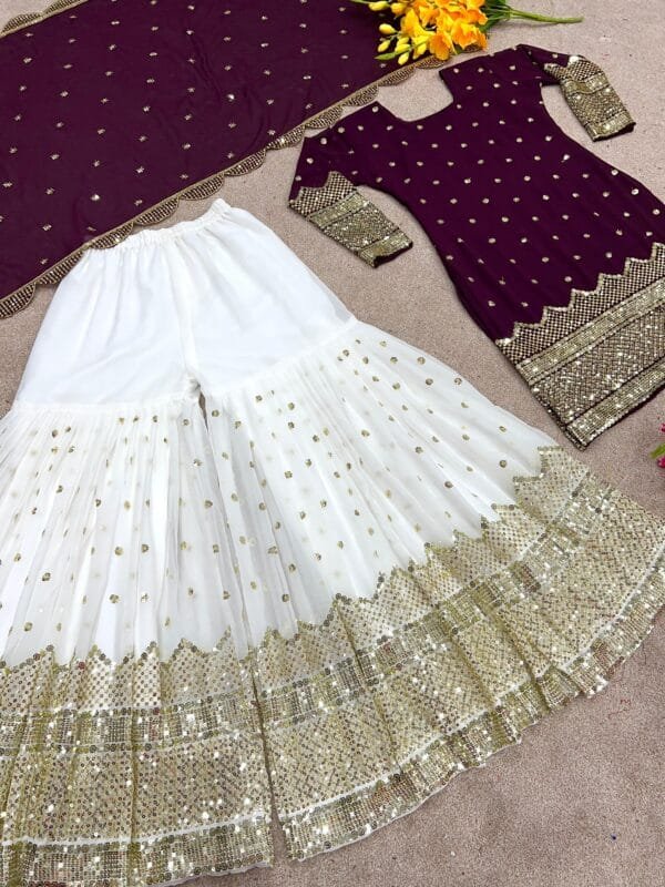 Designer Party Wear Look New Top-Plazzo and Dupatta With Heavy Embroidery Work | Red