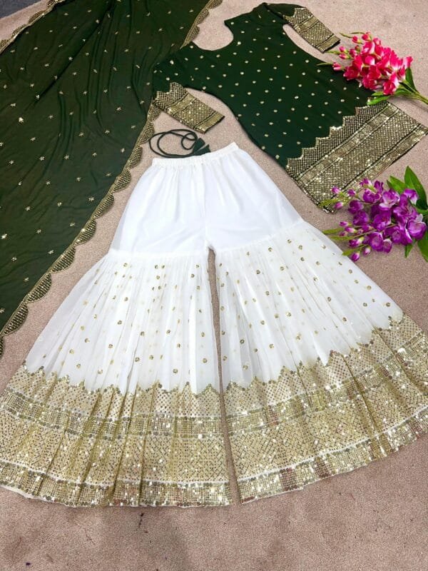 Designer Party Wear Look New Top-Plazzo and Dupatta With Heavy Embroidery Work  Green
